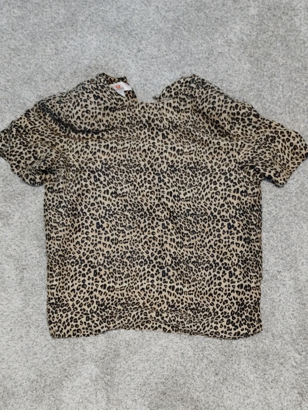 Vintage Silk Stunt Leopard Print Short Sleeve Blouse in Beige & Black